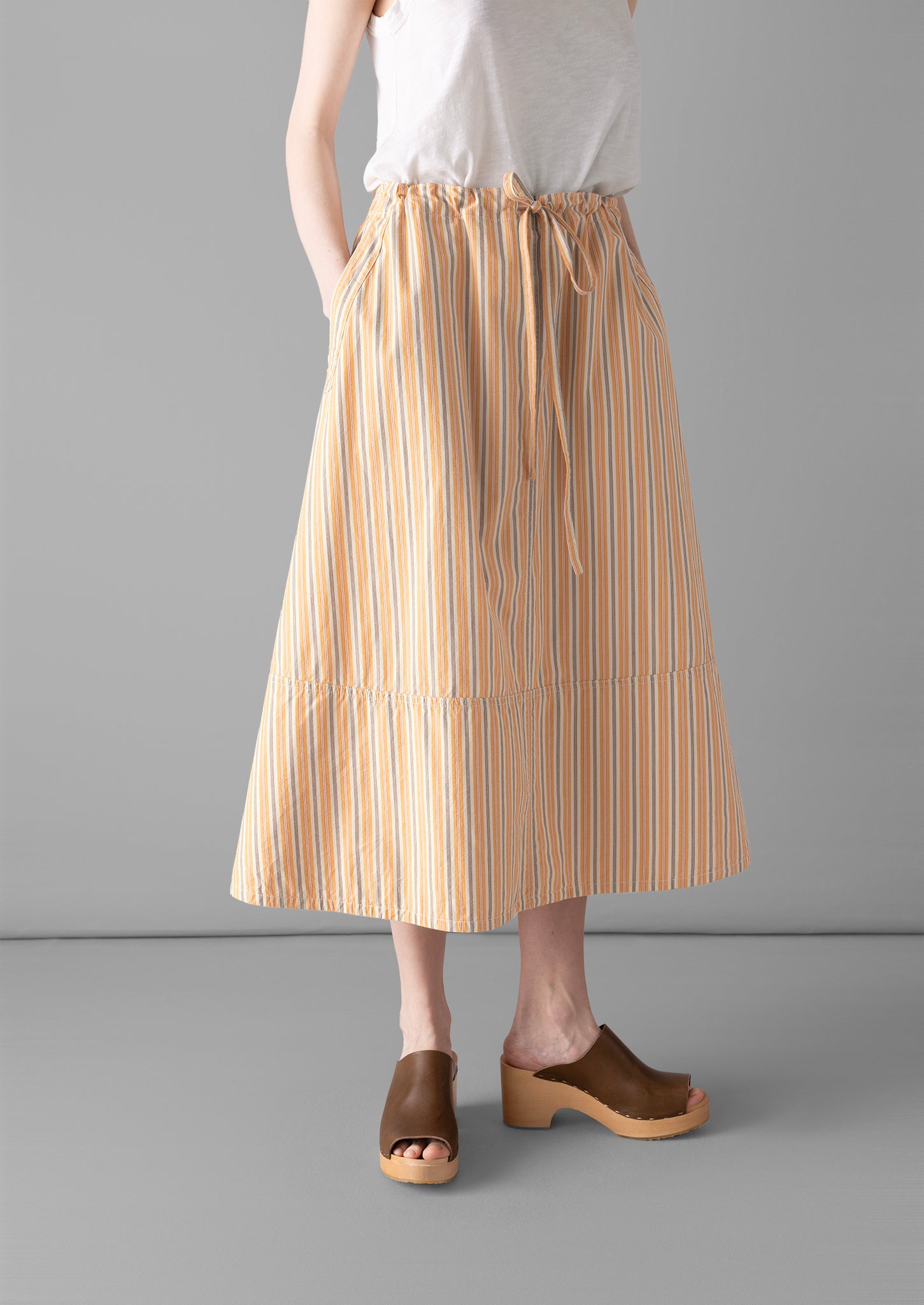 Drawstring Waist Raft Stripe Skirt | Redcurrant/Ecru