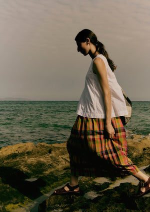 Pleated Check Cotton Skirt | Bright/Multi | TOAST