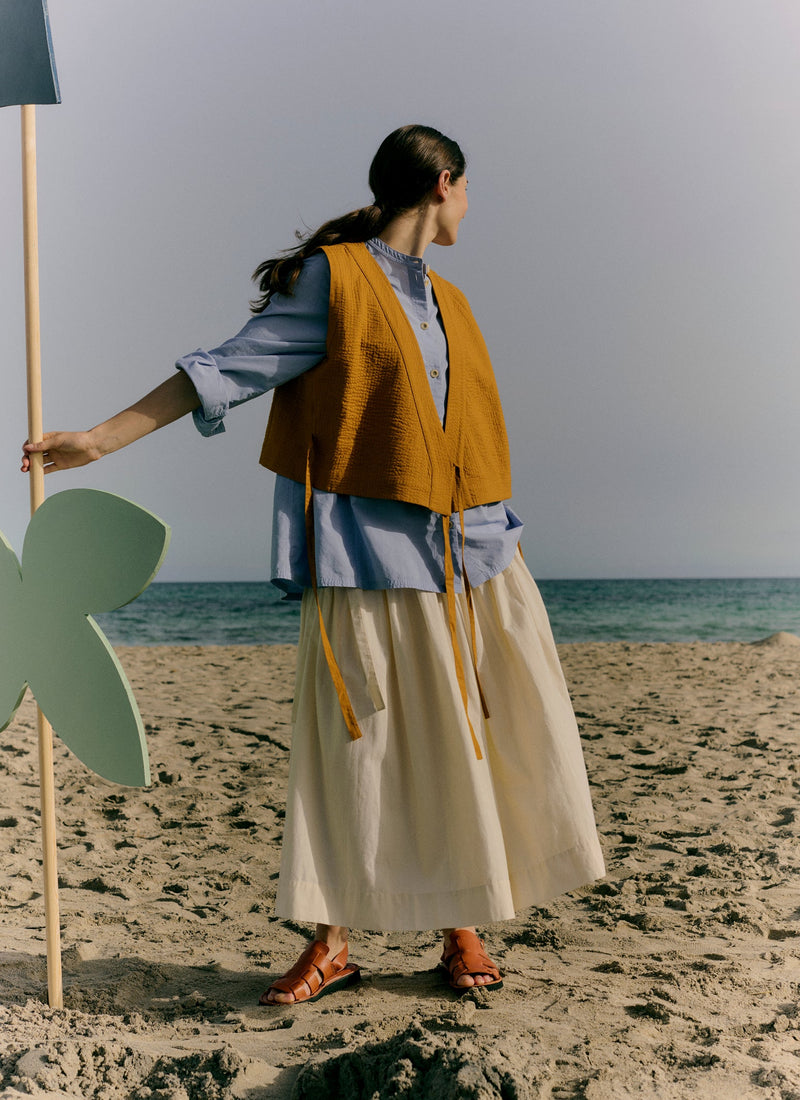 Pleated Cotton Linen Skirt | Ecru