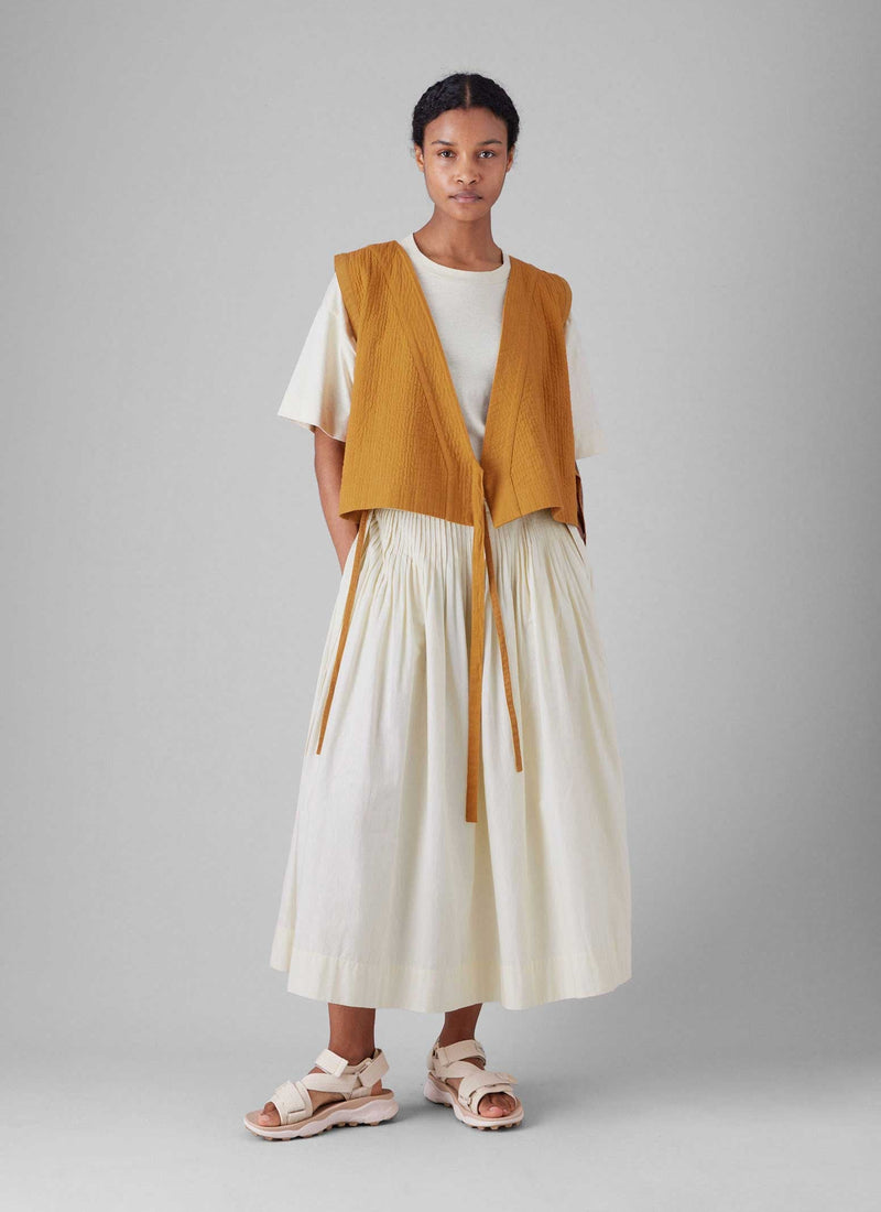 Pleated Cotton Linen Skirt | Ecru