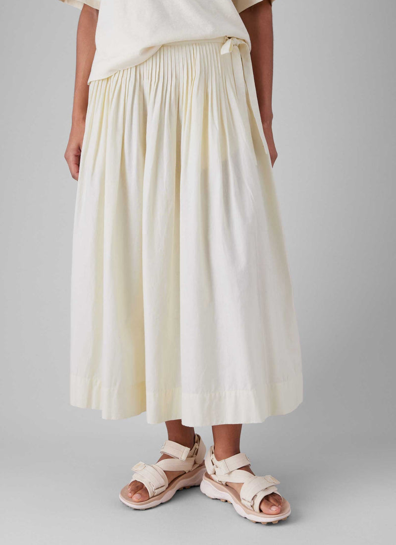 Pleated Cotton Linen Skirt | Ecru