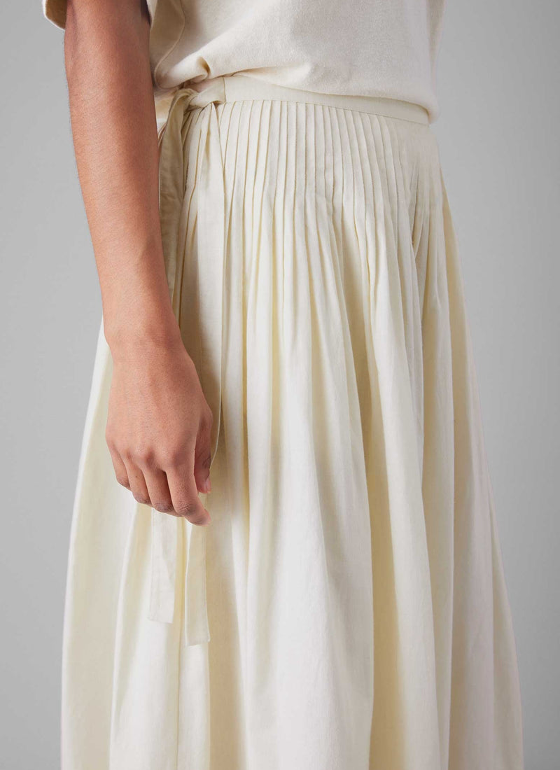 Pleated Cotton Linen Skirt | Ecru