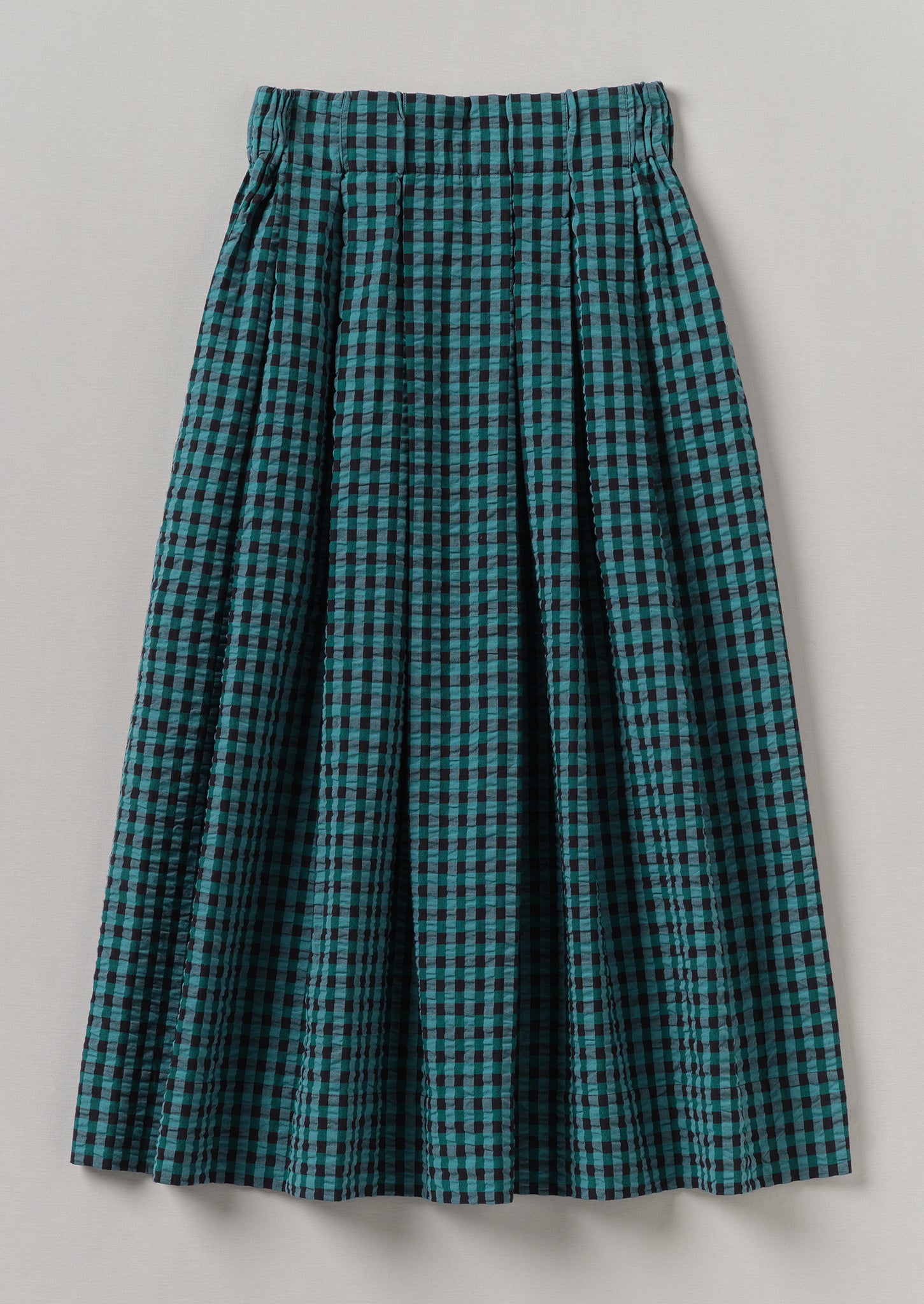 Seersucker Gingham Cotton Skirt | Teal Multi