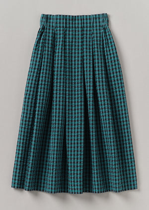 Seersucker Gingham Cotton Skirt | Teal Multi