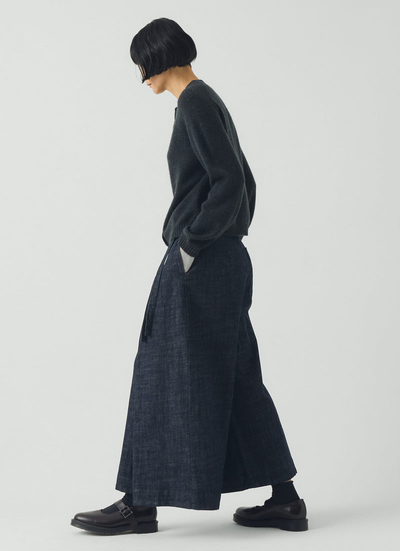 Pleated Wrap Denim Culottes | Indigo