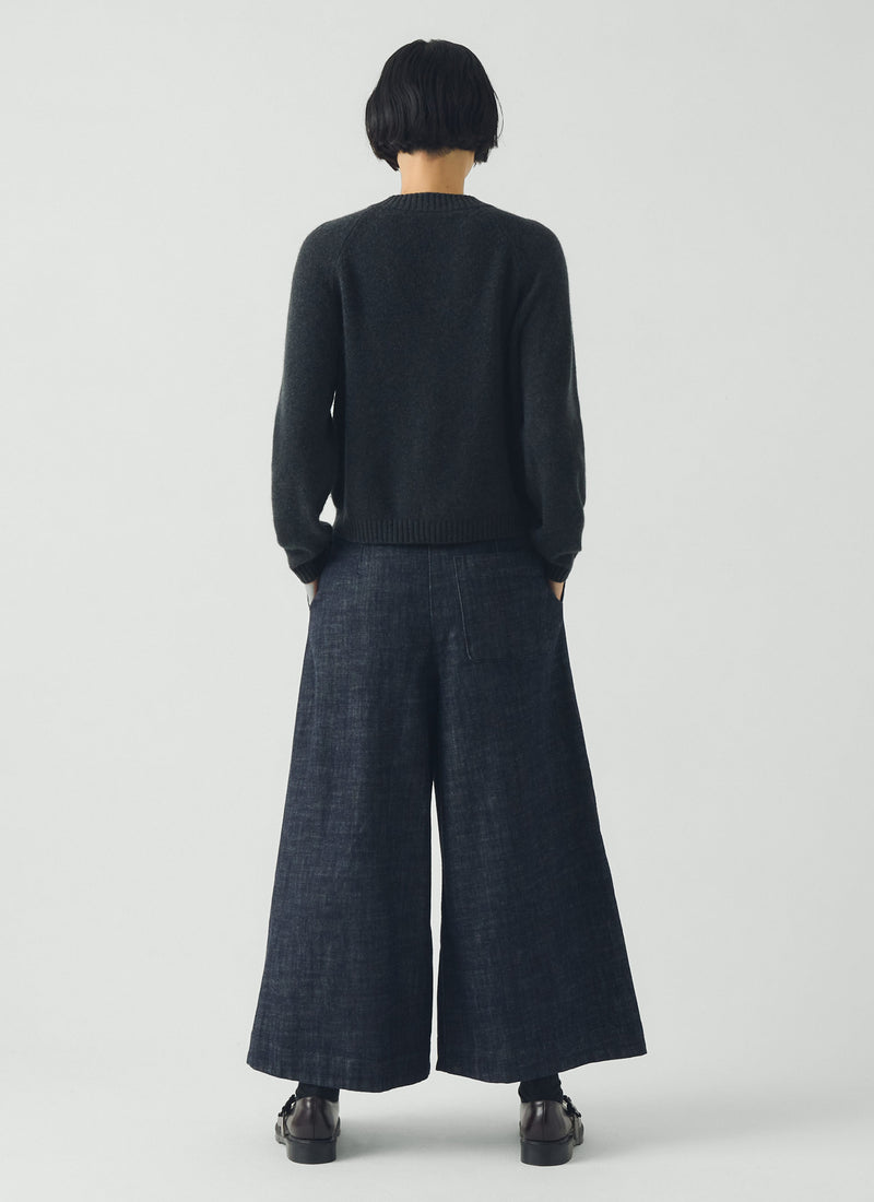 Pleated Wrap Denim Culottes | Indigo