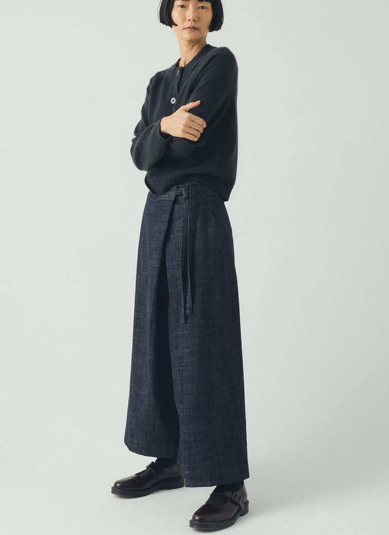 Pleated Wrap Denim Culottes | Indigo