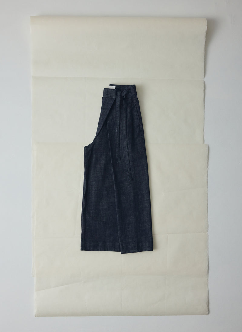 Pleated Wrap Denim Culottes | Indigo