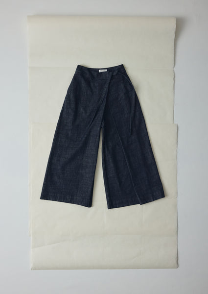 Pleated Wrap Denim Culottes