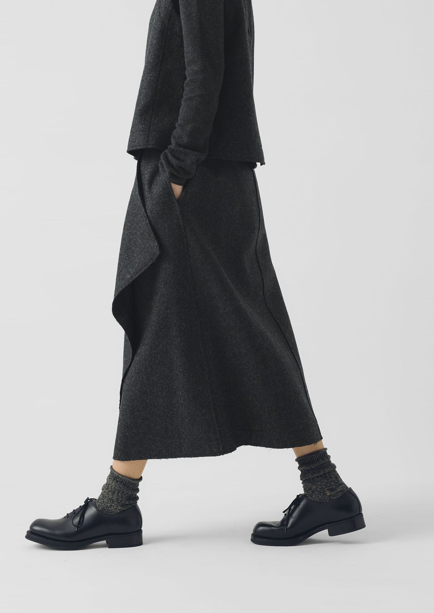 Boiled Wool Twill Wrap Skirt | Charcoal | TOAST