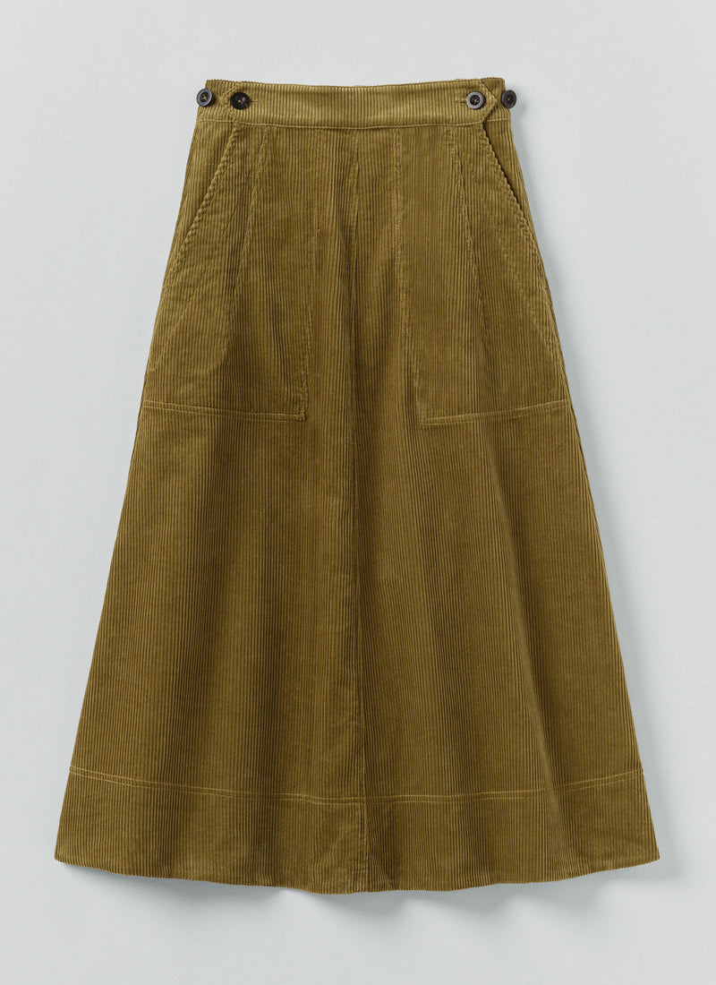 Cord A Line Skirt | Antique Olive