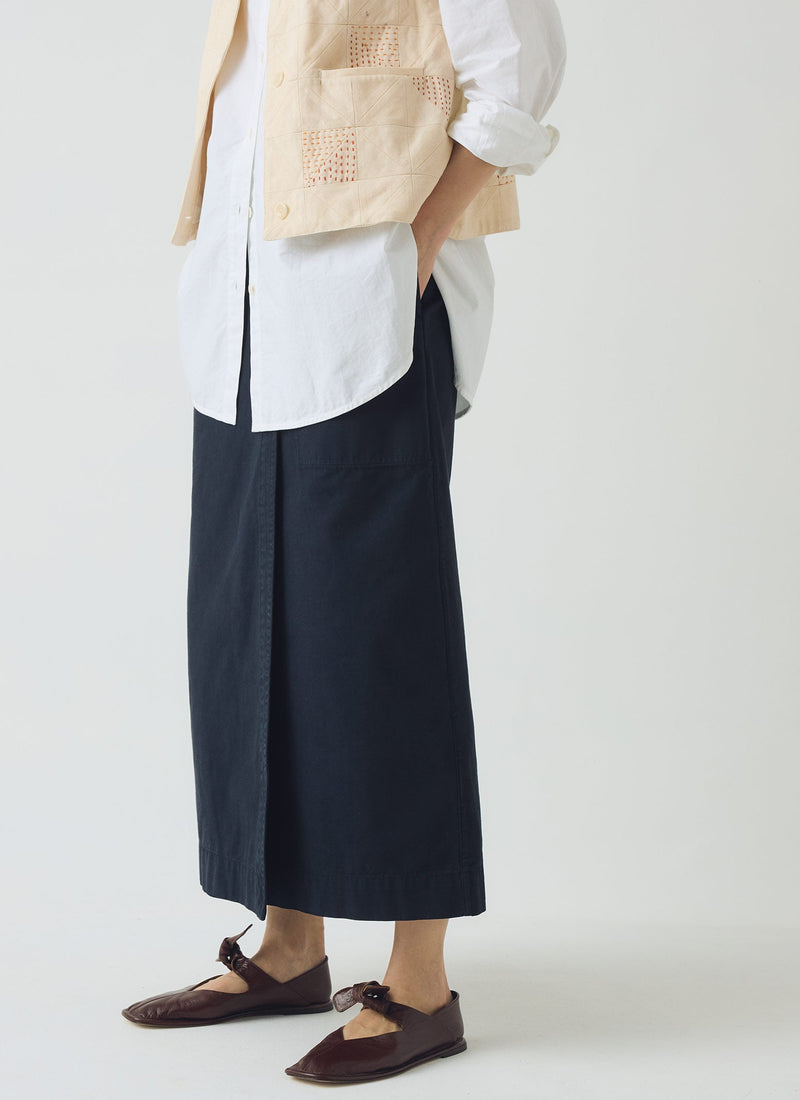 Cotton Wrap Straight Skirt | Slate Blue
