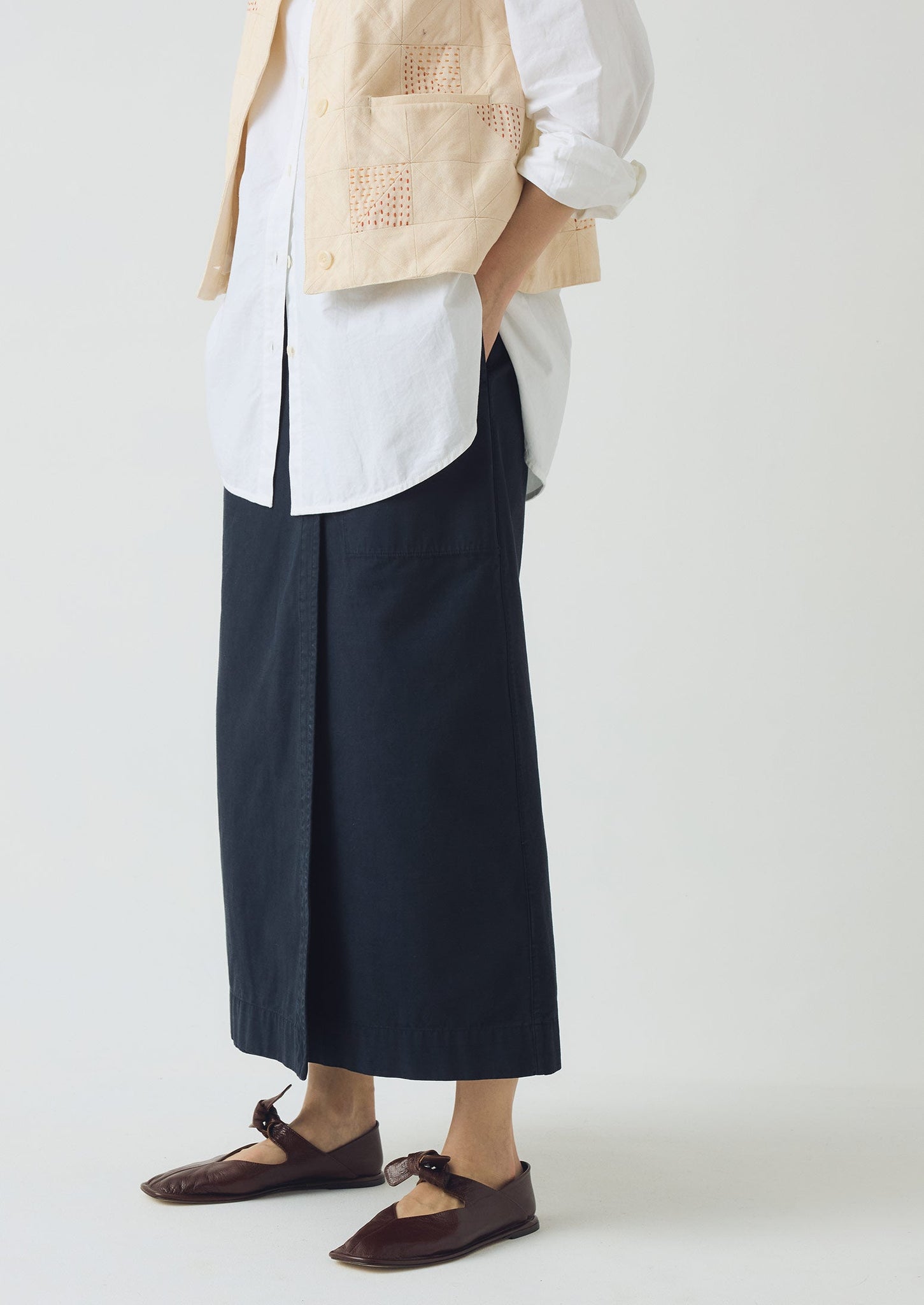 Cotton Wrap Straight Skirt | Slate Blue