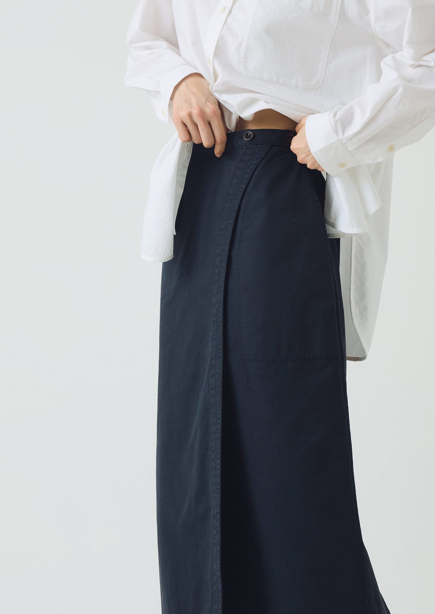 Cotton Wrap Straight Skirt | Slate Blue