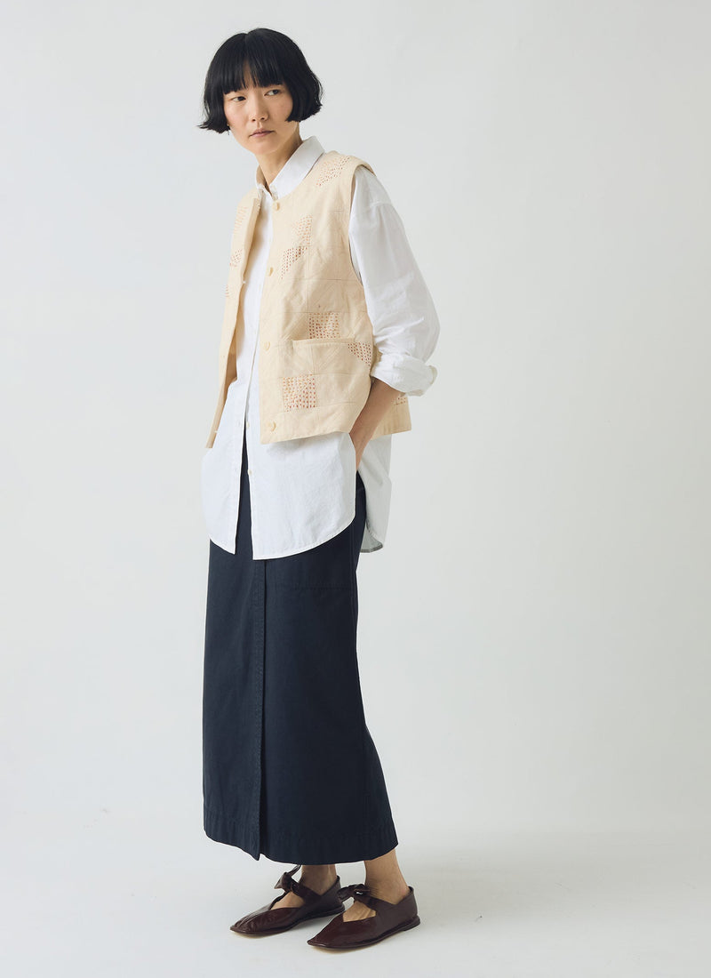 Cotton Wrap Straight Skirt | Slate Blue