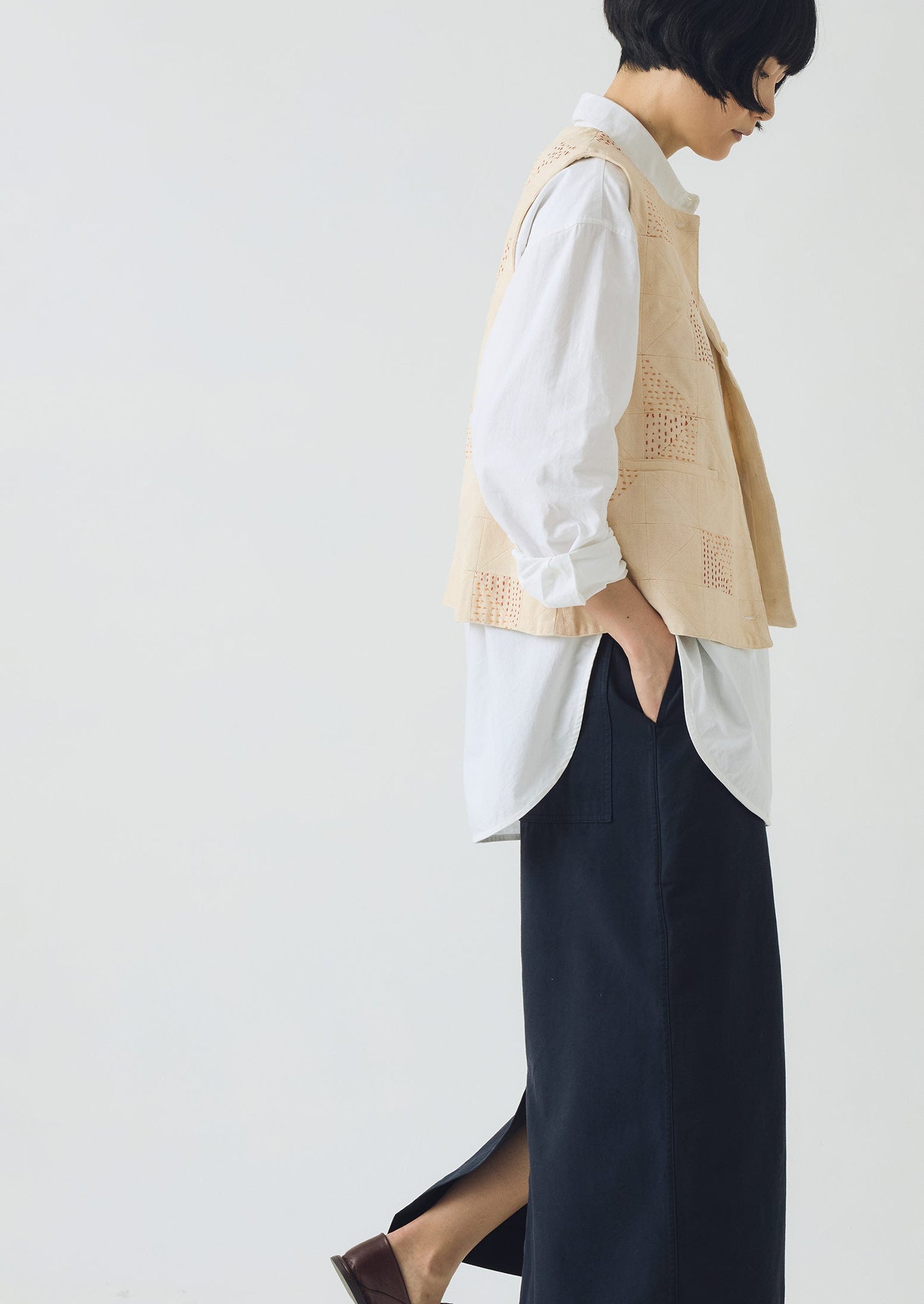 Cotton Wrap Straight Skirt | Slate Blue