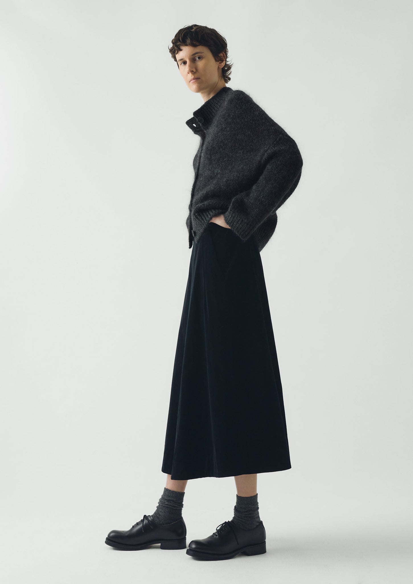 Cotton Velvet A Line Skirt | Black