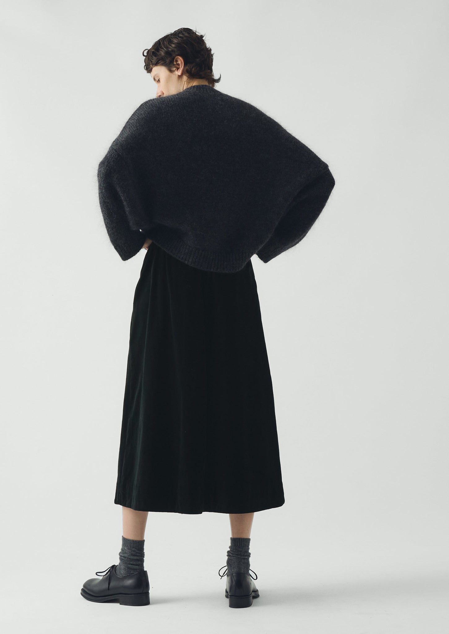 Cotton Velvet A Line Skirt | Black