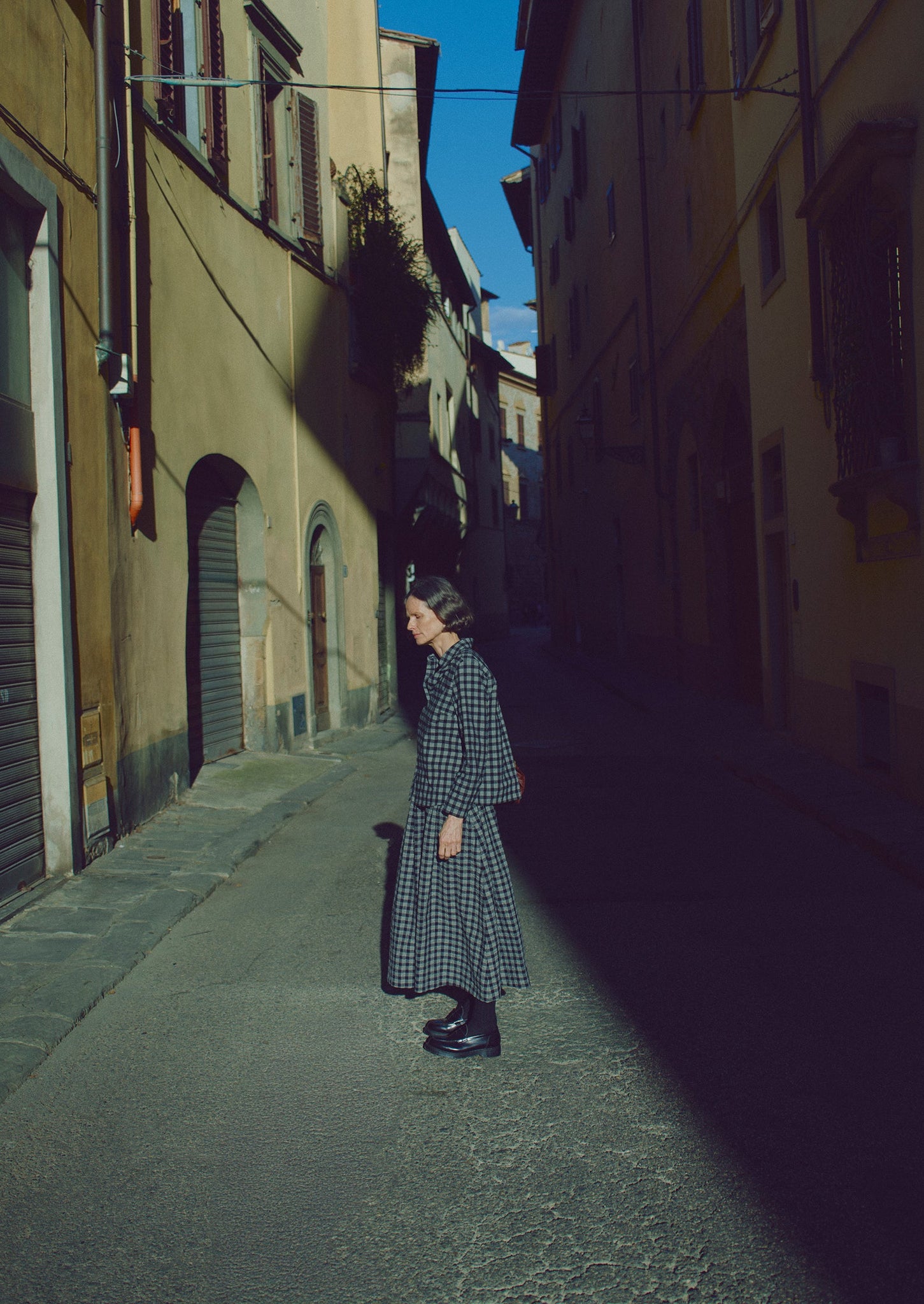 Binding Check Cotton Wool Seersucker Skirt | Black/Ecru