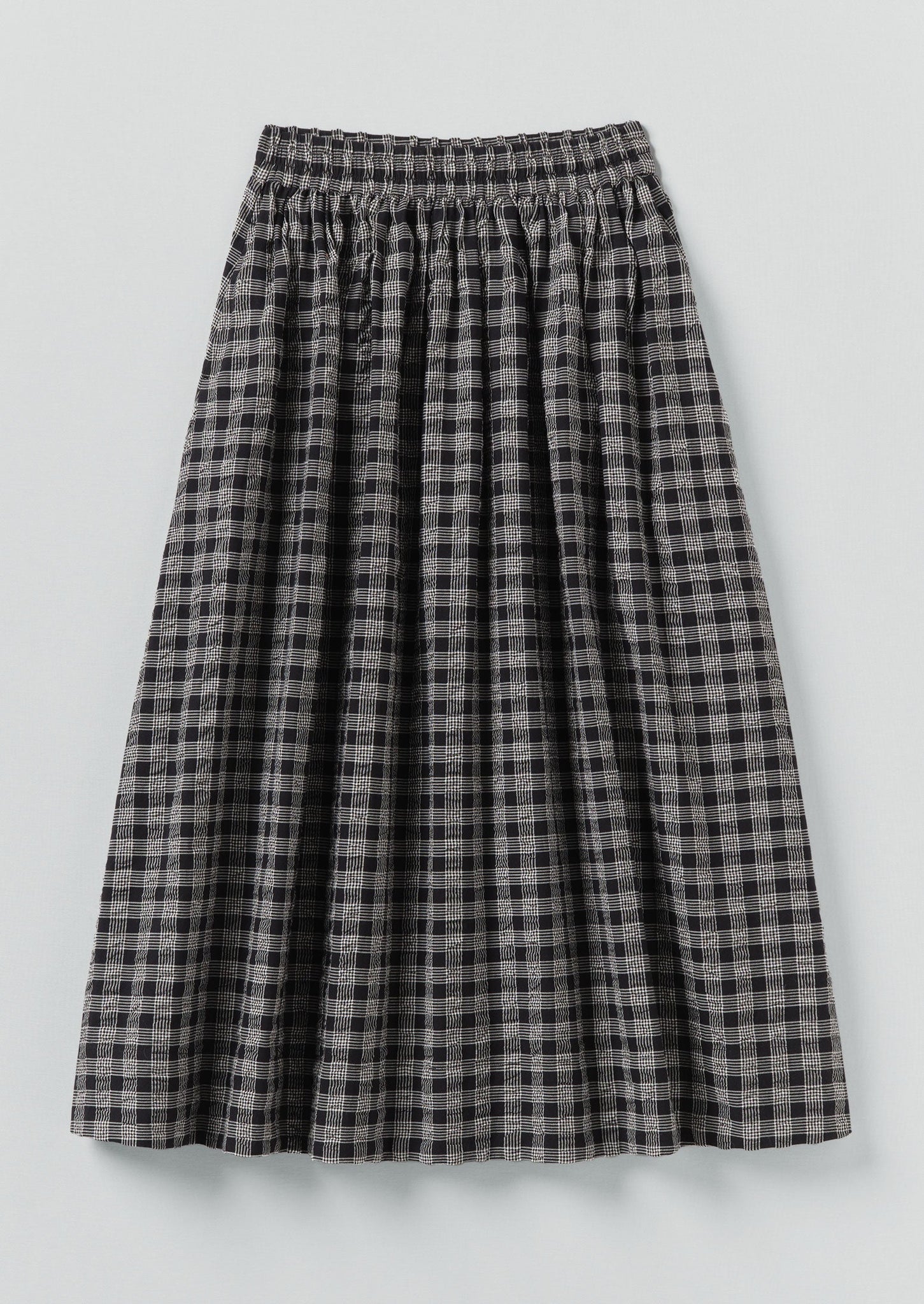Binding Check Cotton Wool Seersucker Skirt | Black/Ecru