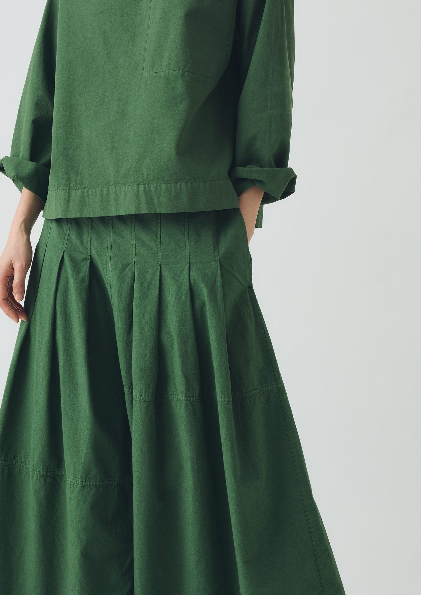 Panelled Cotton Linen Poplin Skirt | Forest Green