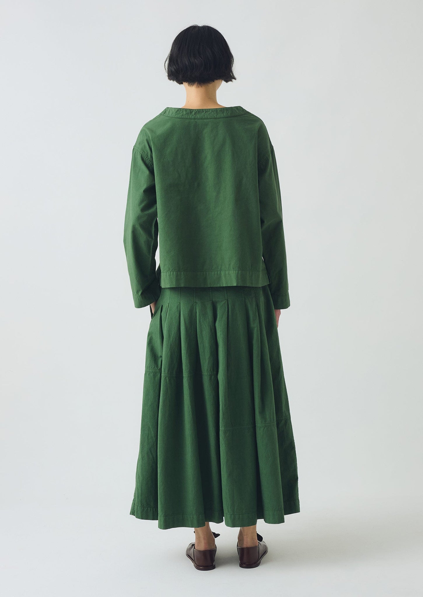Panelled Cotton Linen Poplin Skirt | Forest Green