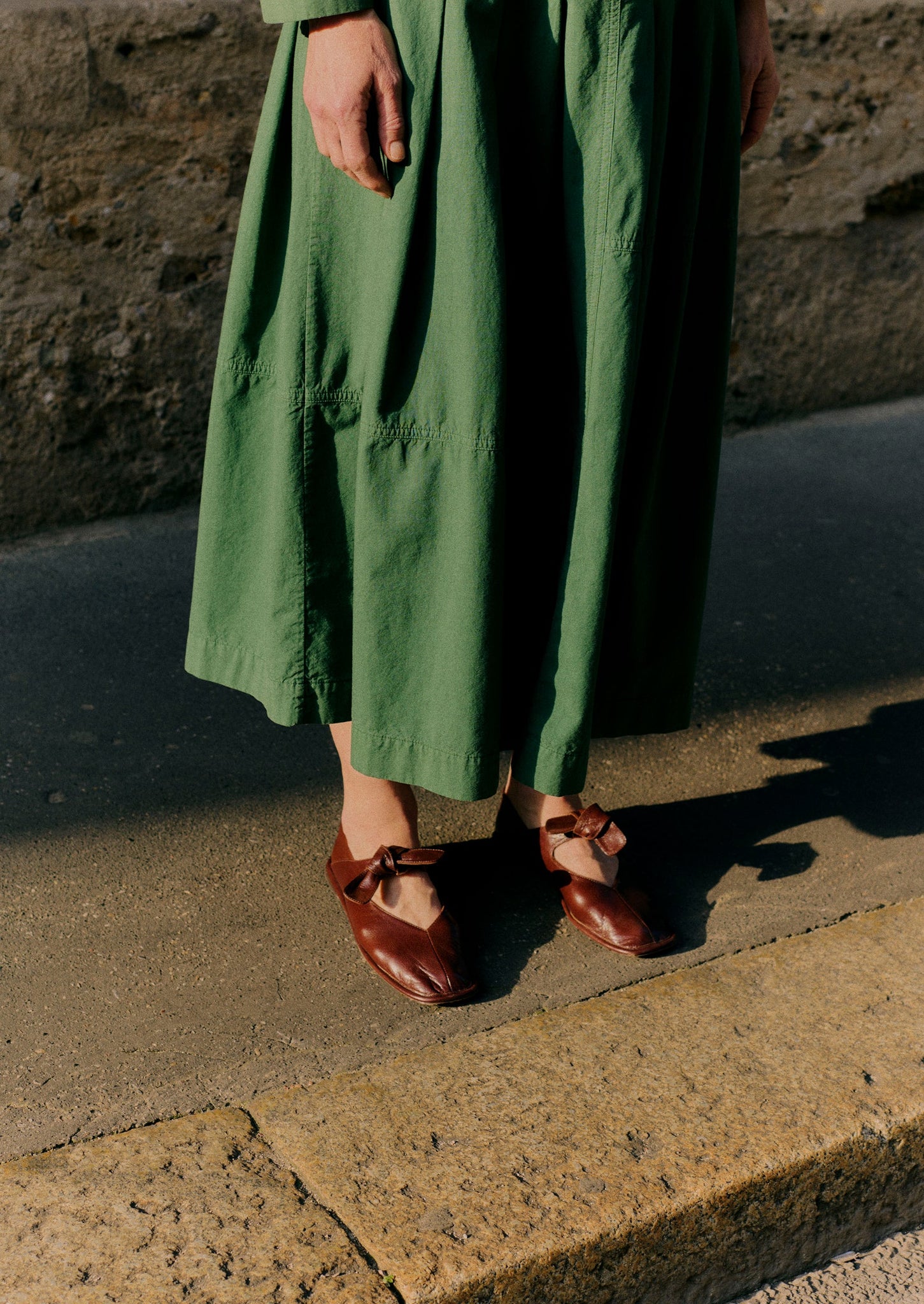 Panelled Cotton Linen Poplin Skirt | Forest Green