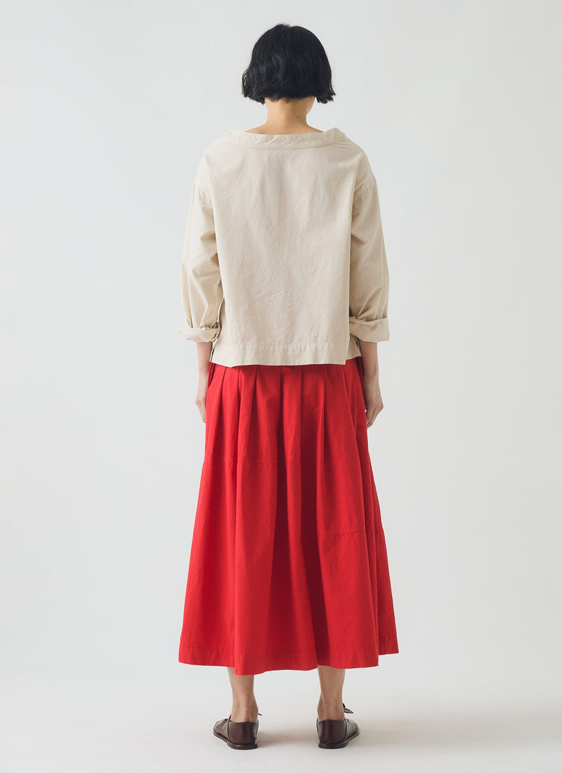 Pleated Panelled Cotton Linen Poplin Skirt | Cardinal Red