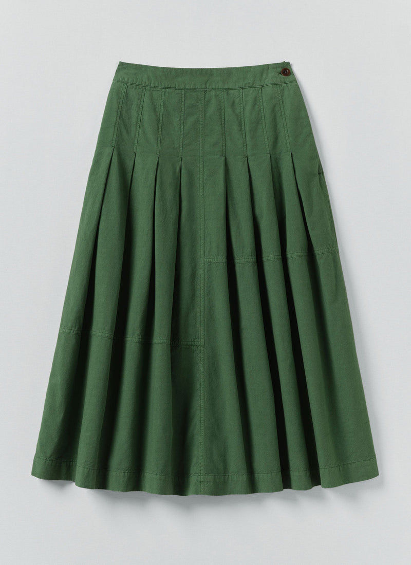 Panelled Cotton Linen Poplin Skirt | Forest Green