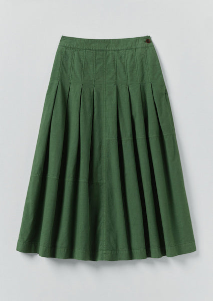 Panelled Cotton Linen Poplin Skirt Forest Green