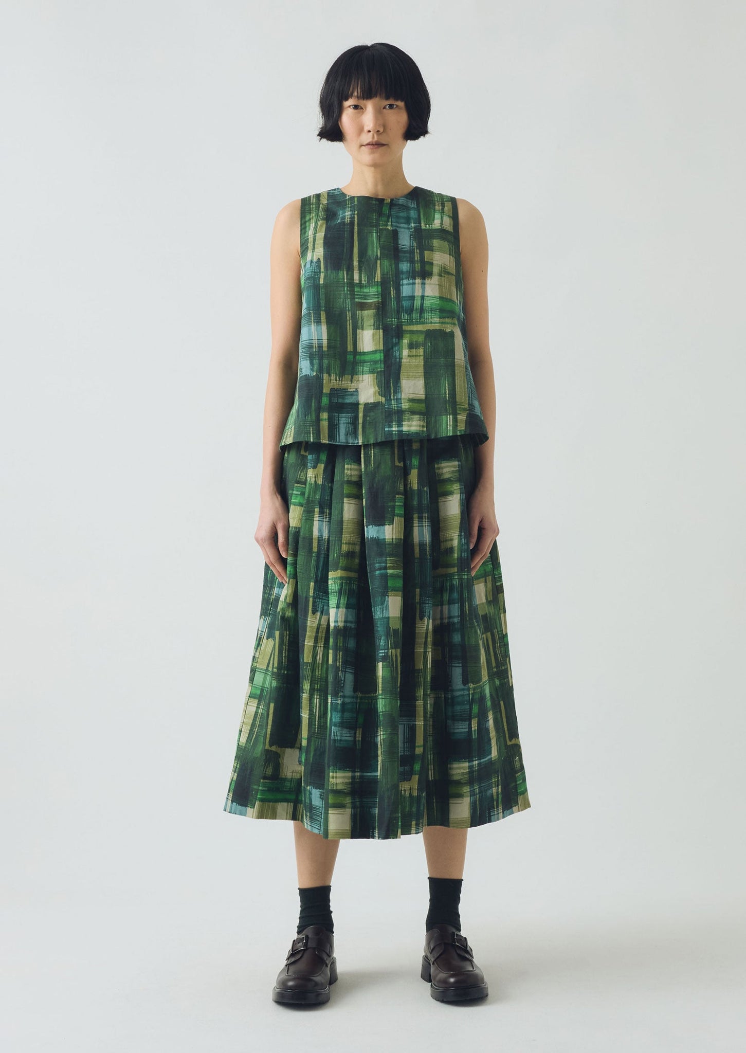 Painted Tweed Cotton Linen Skirt | Clover Green