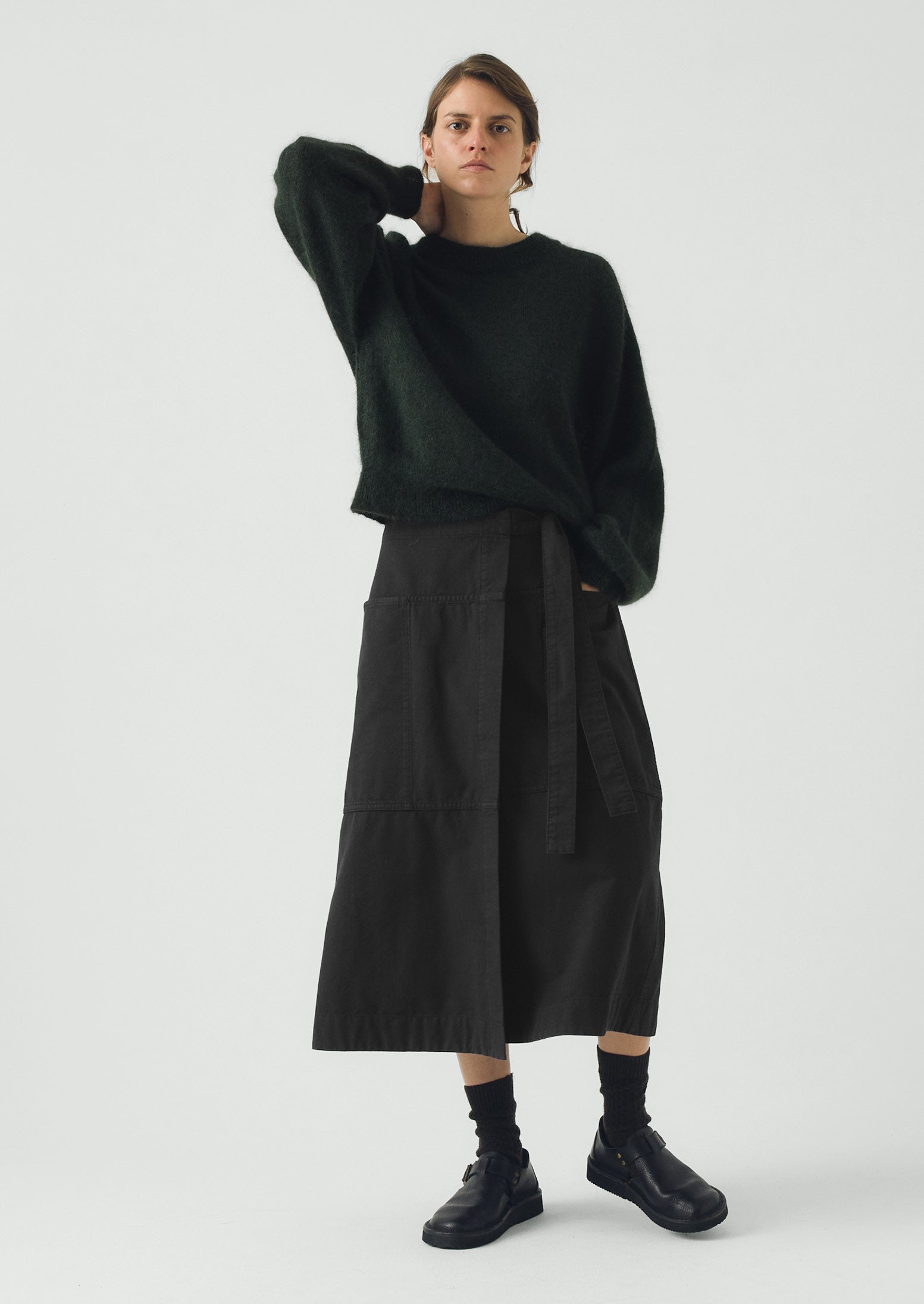Apron Wrap Cotton Canvas Skirt | Slate | TOAST