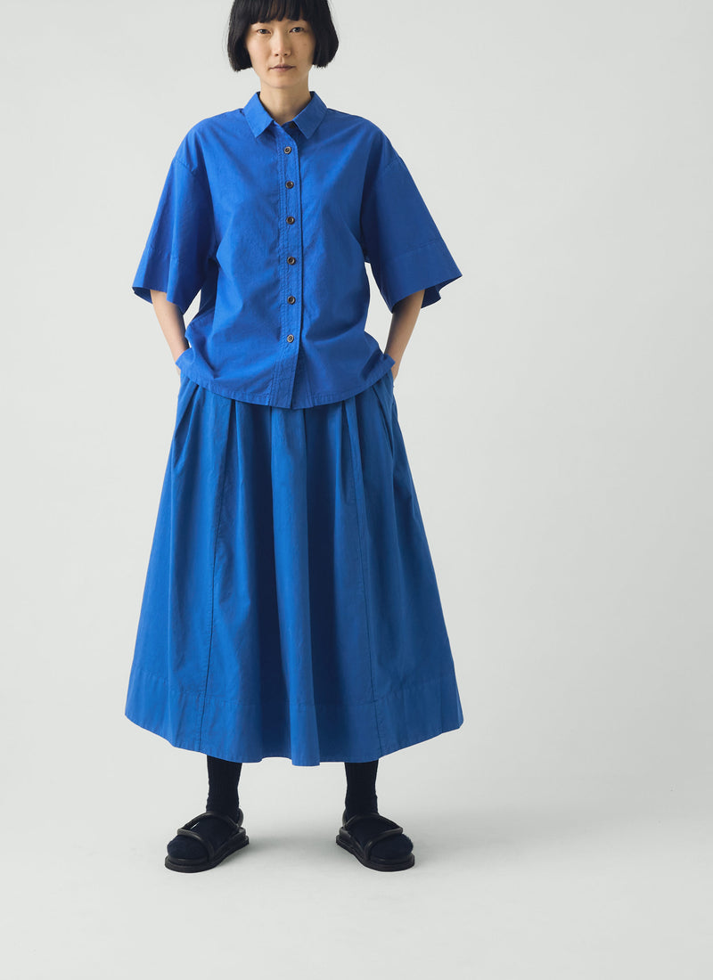 Pleated Cotton Linen Poplin Skirt | Enamel Blue