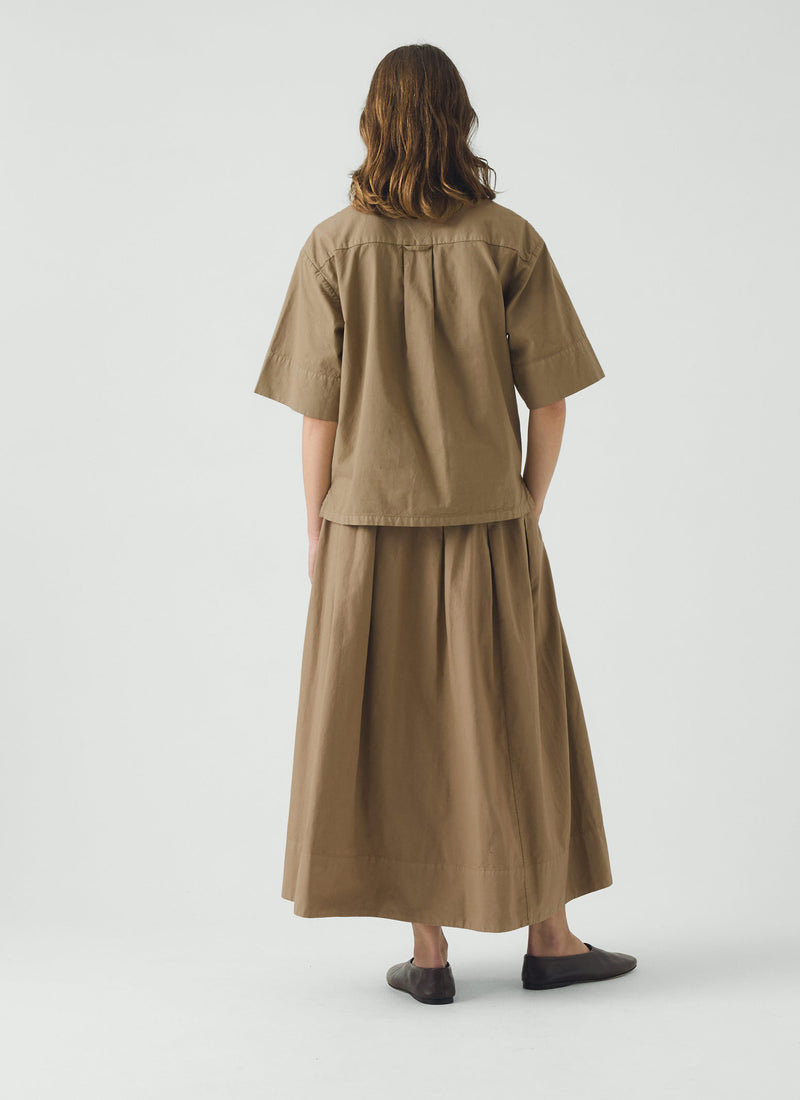 Pleated Cotton Linen Poplin Skirt | Ash Brown