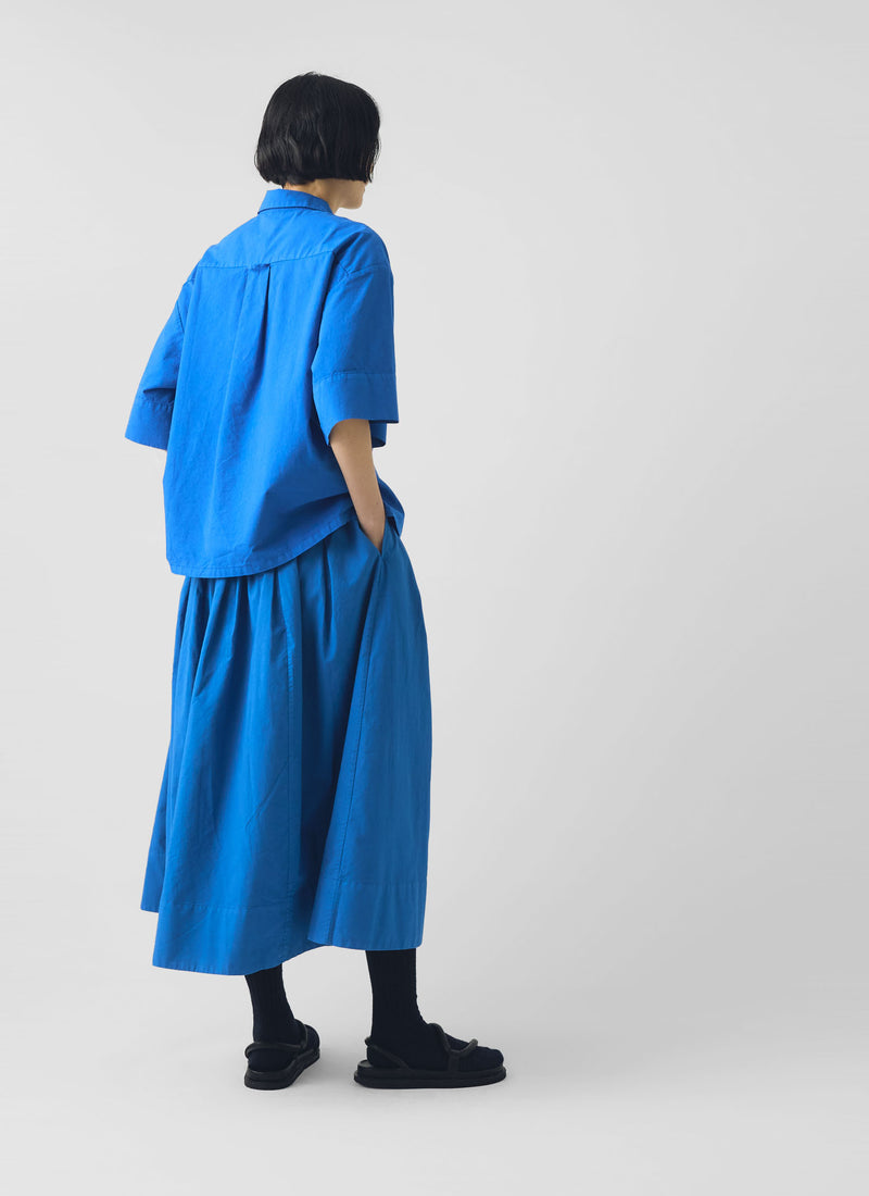 Pleated Cotton Linen Poplin Skirt | Enamel Blue