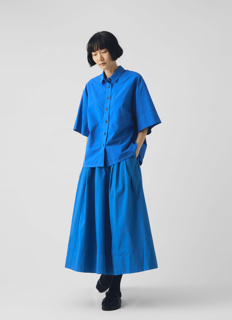 Pleated Cotton Linen Poplin Skirt | Enamel Blue