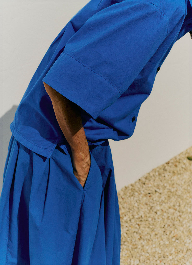 Pleated Cotton Linen Poplin Skirt | Enamel Blue