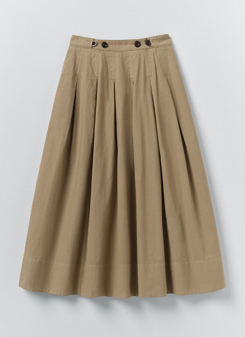 Pleated Cotton Linen Poplin Skirt | Ash Brown
