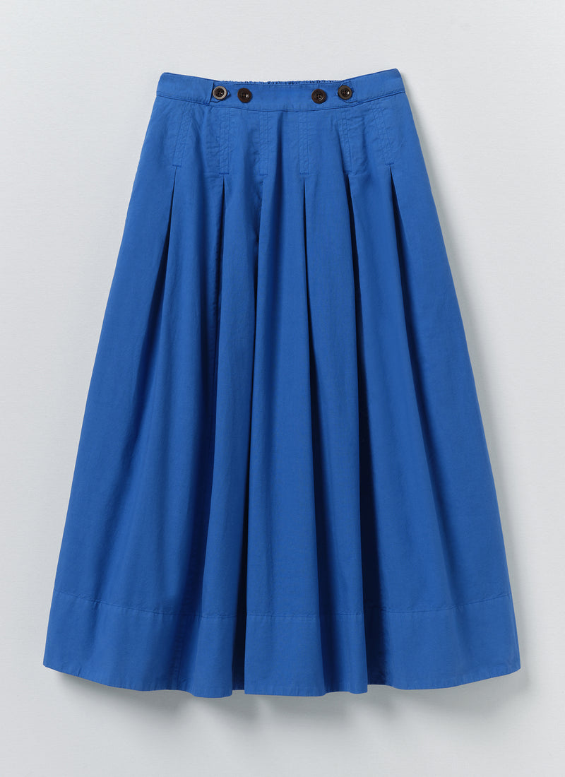 Pleated Cotton Linen Poplin Skirt | Enamel Blue