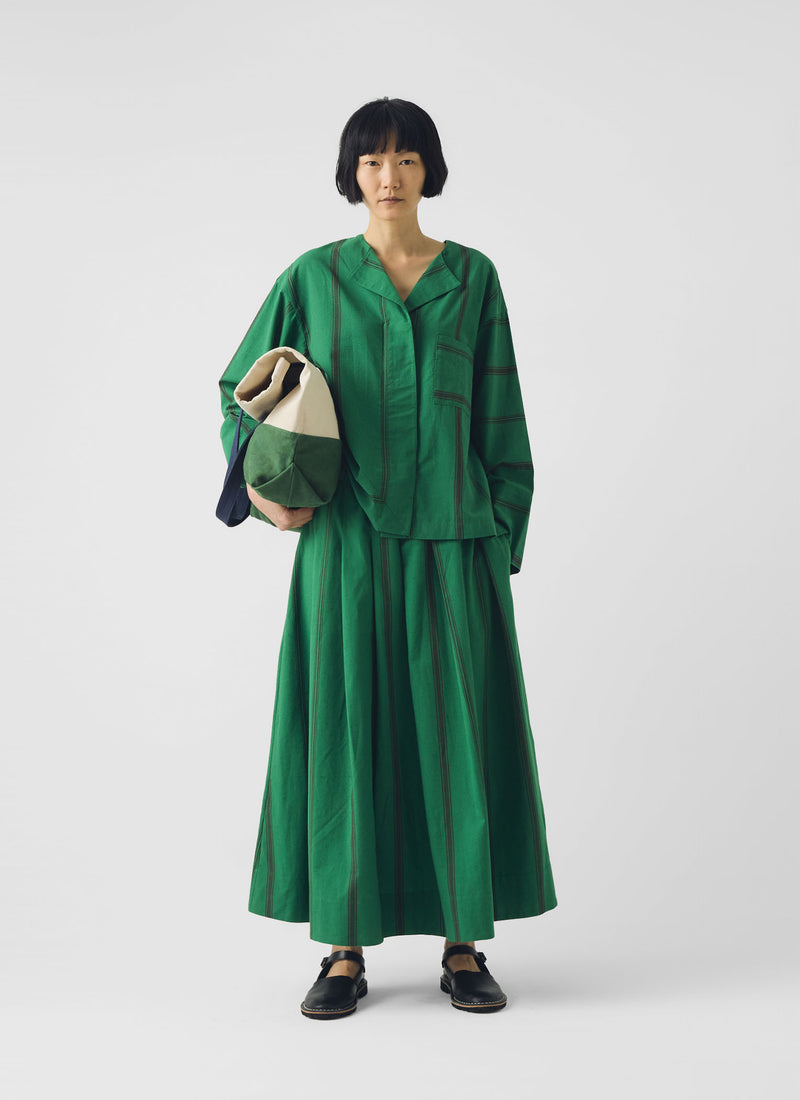 Tea Towel Stripe Cotton Skirt | Sea Green