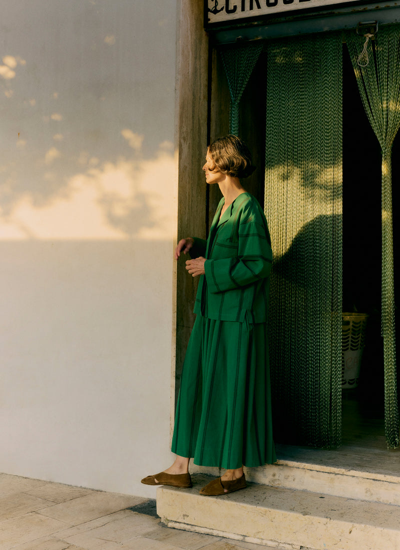 Tea Towel Stripe Cotton Skirt | Sea Green