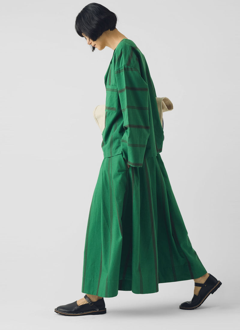 Tea Towel Stripe Cotton Skirt | Sea Green