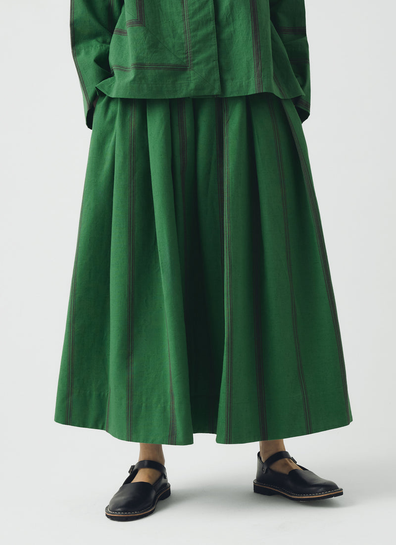 Tea Towel Stripe Cotton Skirt | Sea Green