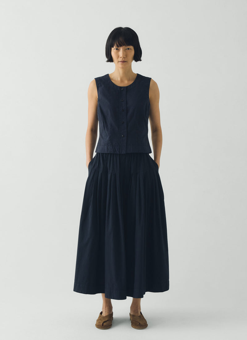 Pleated Raised Stripe Cotton Skirt | Slate