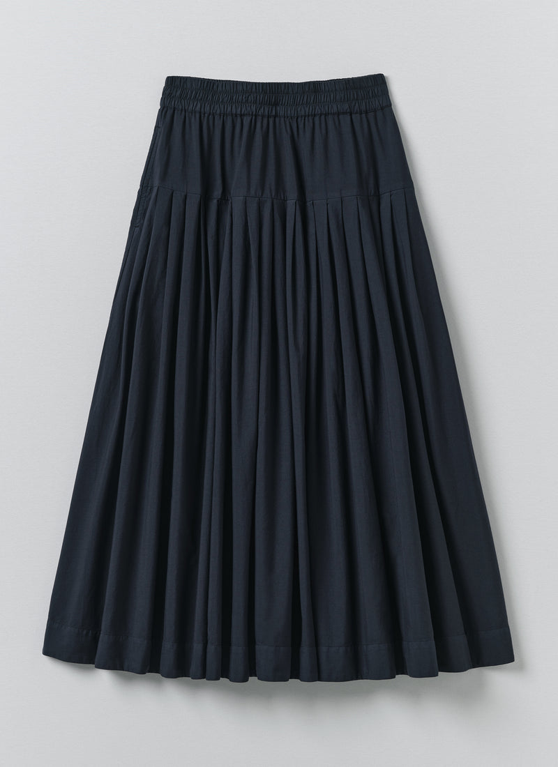 Pleated Raised Stripe Cotton Skirt | Slate