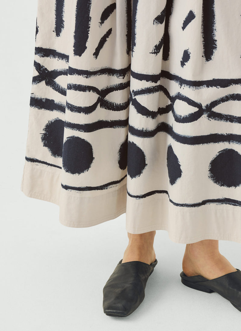 Harvest Print Cotton Linen Poplin Skirt | Black/Parchment