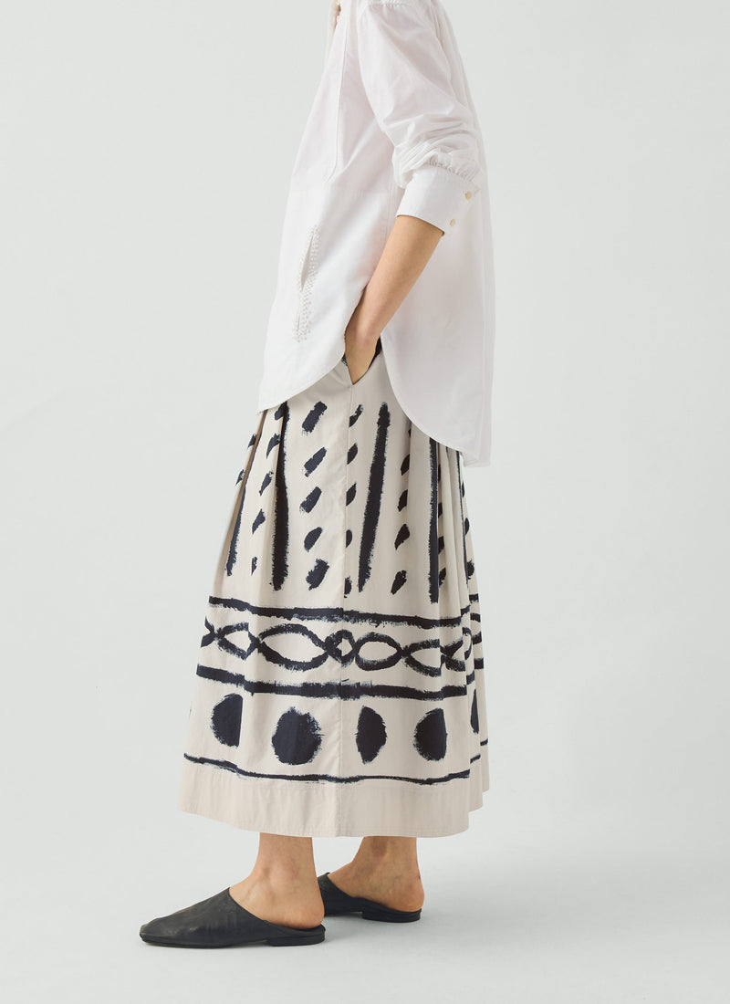 Harvest Print Cotton Linen Poplin Skirt | Black/Parchment