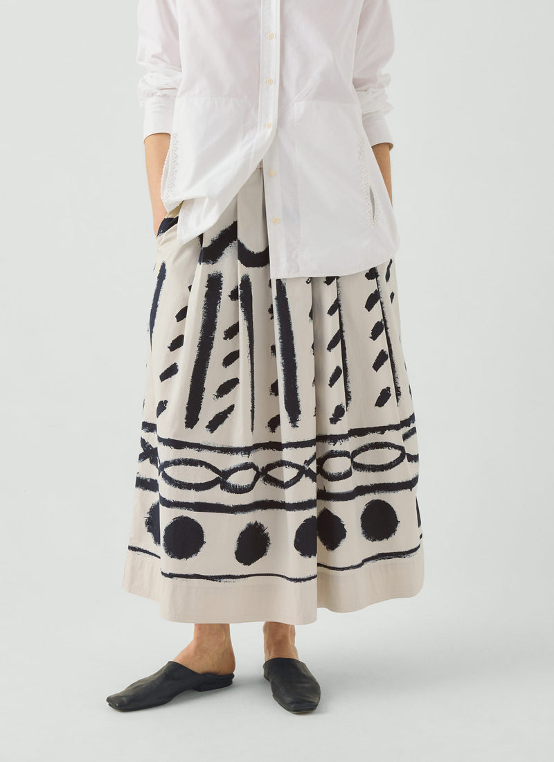 Harvest Print Cotton Linen Poplin Skirt | Black/Parchment