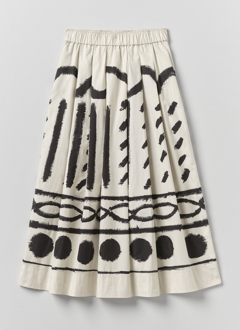 Harvest Print Cotton Linen Poplin Skirt | Black/Parchment