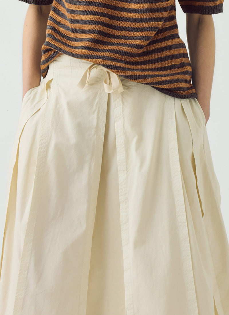 Cotton Linen Poplin Box Pleat Skirt | Ecru